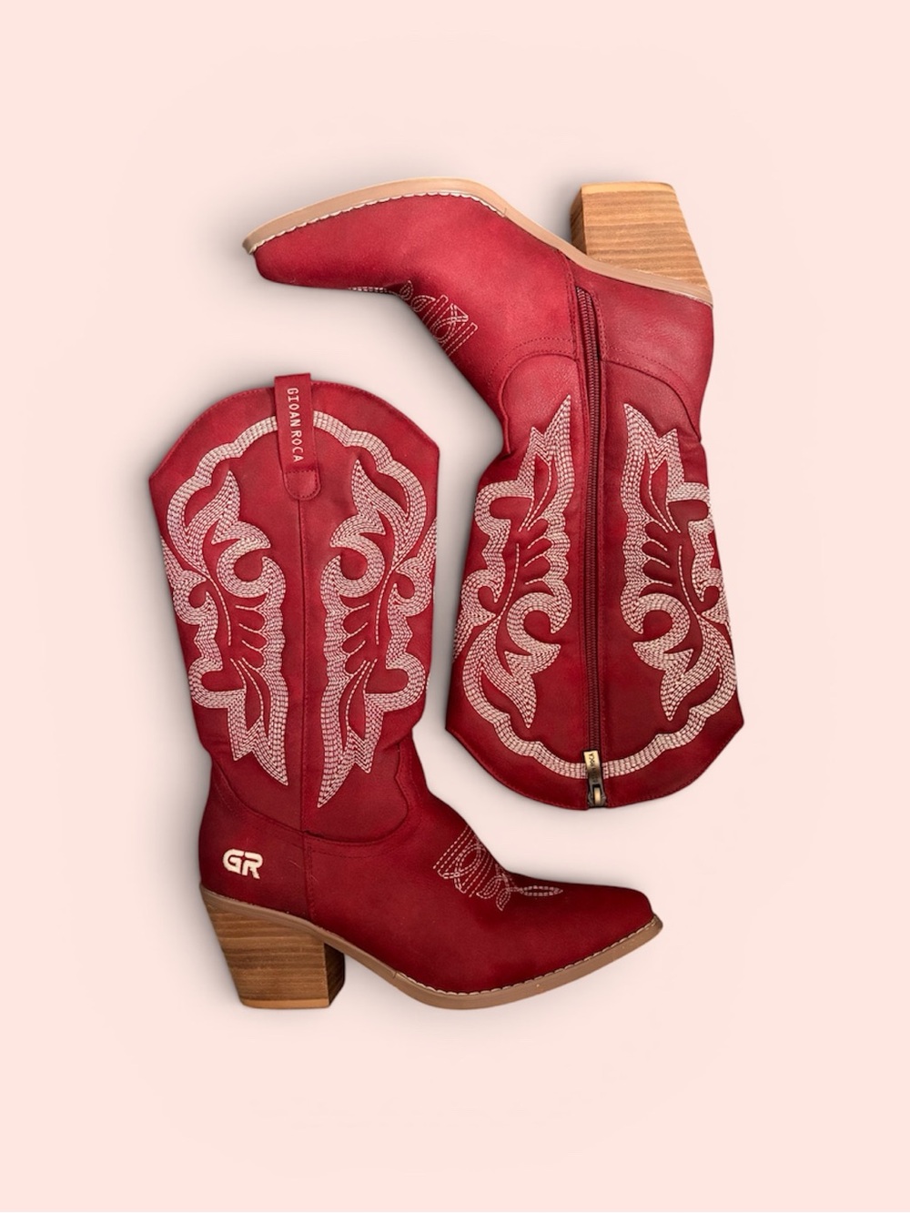 Gioan Roca Deep Red Western Embroidered Mid-Calf Boot